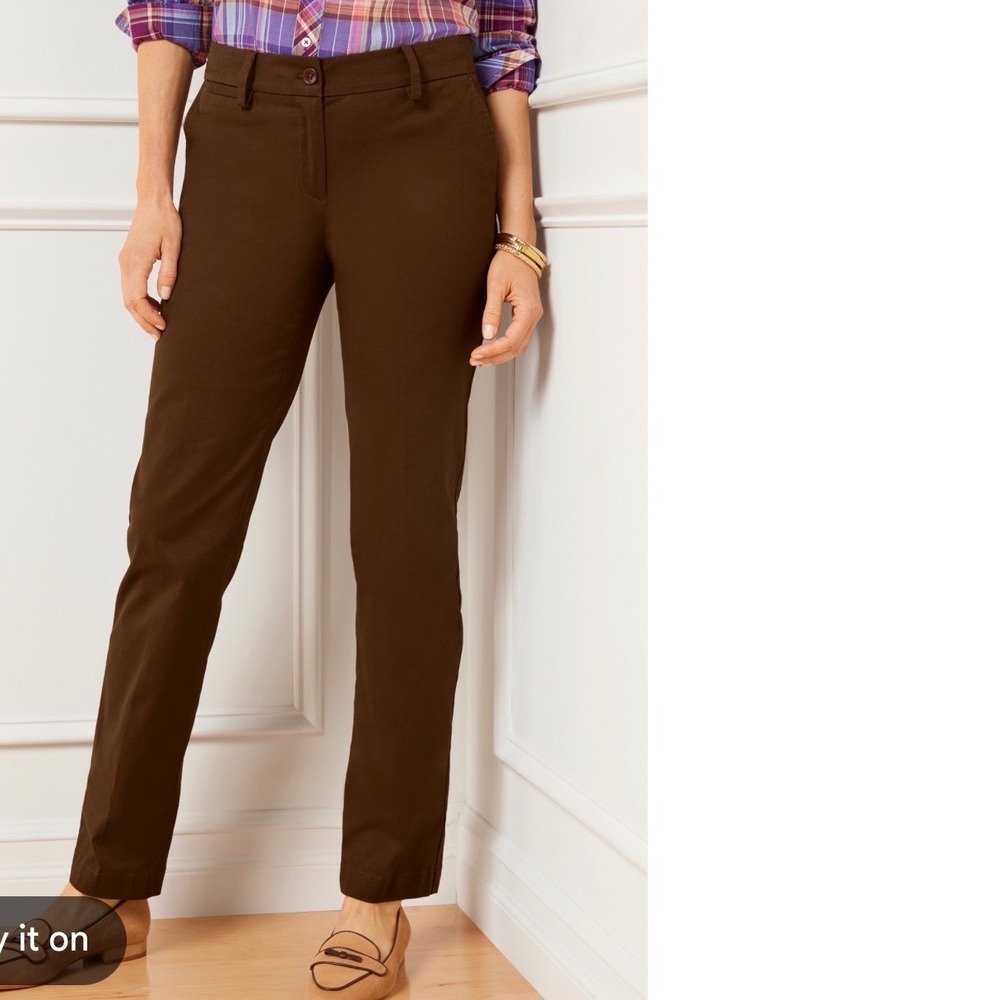 Talbots Perfect Chino Women 16 Brown Preppy Dark Academia Straight Leg Trousers